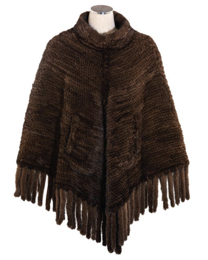 27” Knitted Mink Poncho Fringe Trim