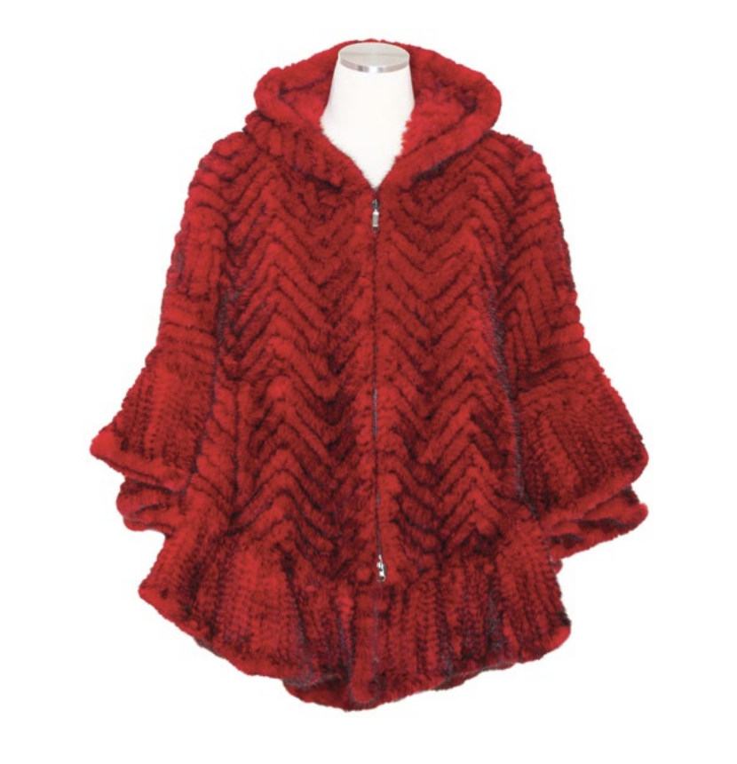 29” Knitted Mink Zip PONCHO W/ HOOD