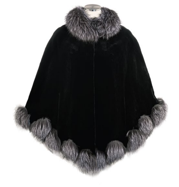 31” Sheared Mink Cape Silver Fox Trim