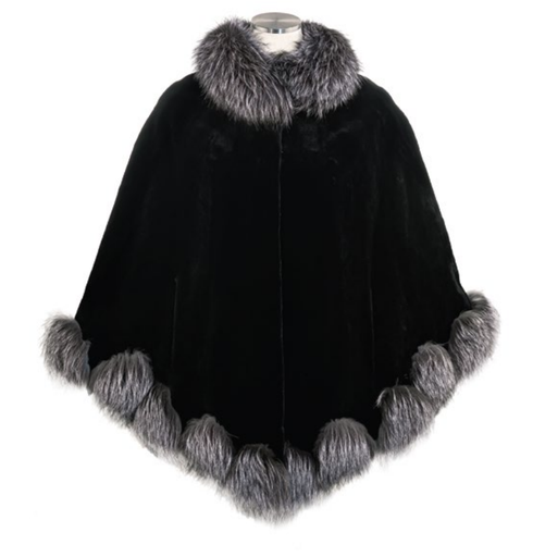 [SH08] 31” Sheared Mink Cape Silver Fox Trim