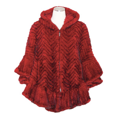 [17534] 29” Knitted Mink Zip PONCHO W/ HOOD