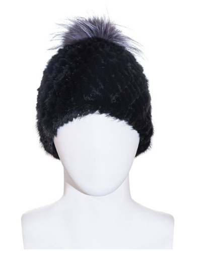 [HK88] Knitted Mink Hat Fox Pom-Pom