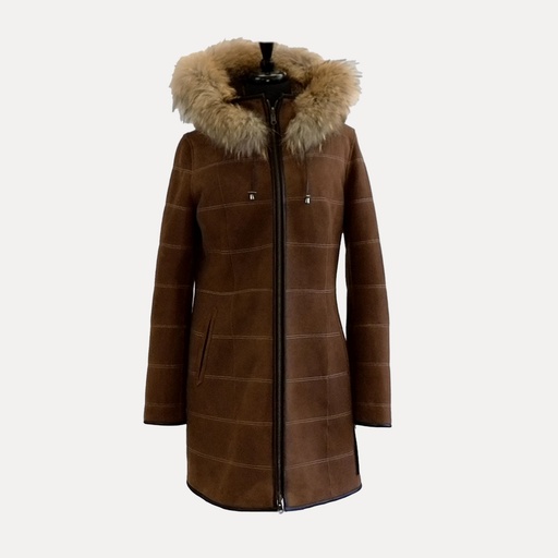 [BK1032KR] Merino Shearling W/ Russian Raccoon Detachable Hood