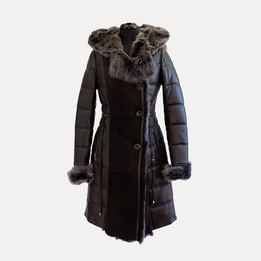 [RD007] Italian Nappa Lamb Coat Trimmed W/ Spanish Lamb With Hood Trimmed  Hood